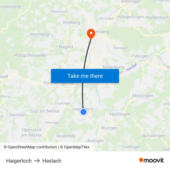 Haigerloch to Haslach map