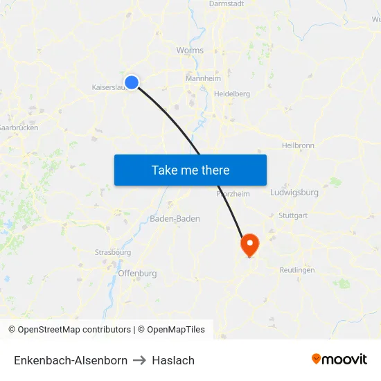 Enkenbach-Alsenborn to Haslach map