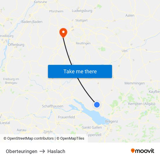 Oberteuringen to Haslach map