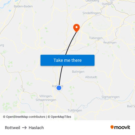 Rottweil to Haslach map