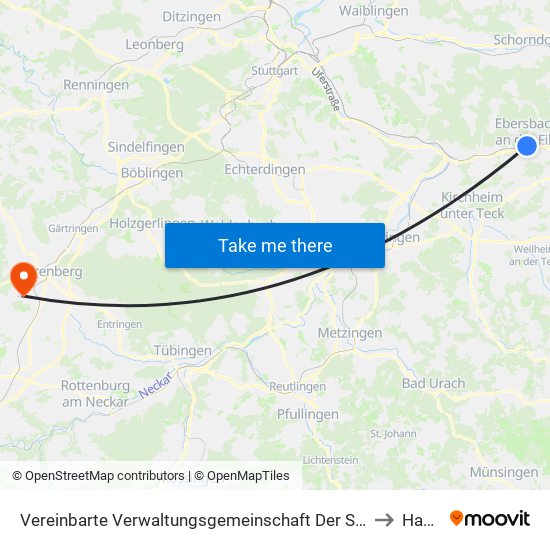 Vereinbarte Verwaltungsgemeinschaft Der Stadt Ebersbach An Der Fils to Haslach map