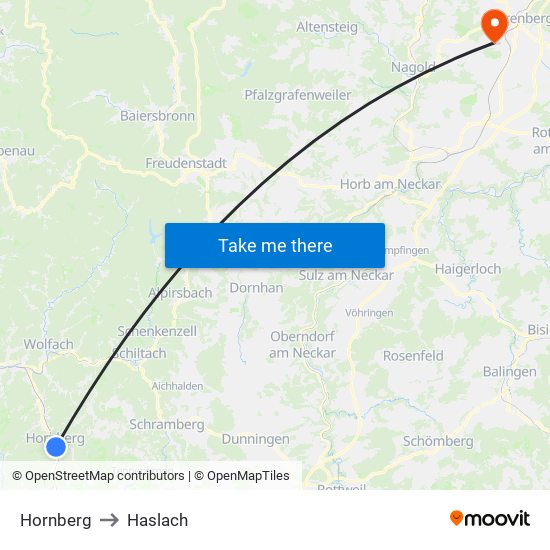 Hornberg to Haslach map