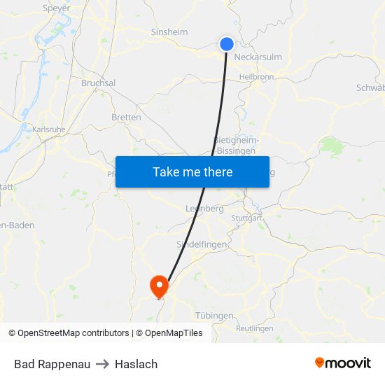 Bad Rappenau to Haslach map