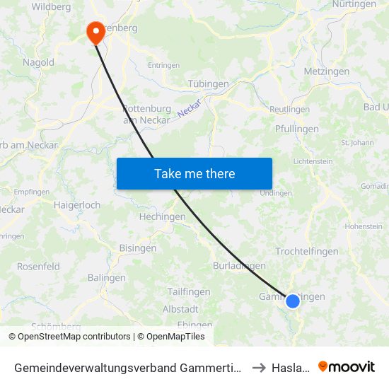 Gemeindeverwaltungsverband Gammertingen to Haslach map