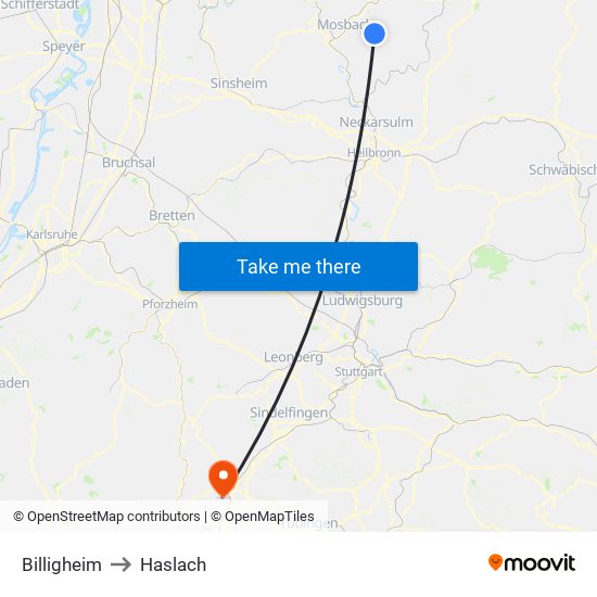 Billigheim to Haslach map