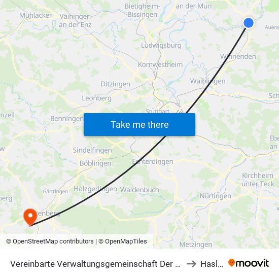 Vereinbarte Verwaltungsgemeinschaft Der Stadt Backnang to Haslach map