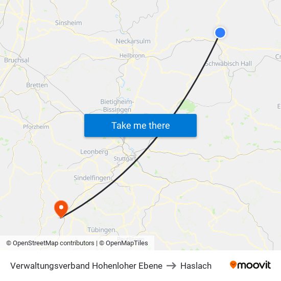 Verwaltungsverband Hohenloher Ebene to Haslach map