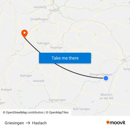 Griesingen to Haslach map