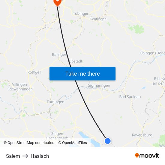 Salem to Haslach map