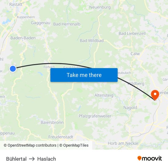 Bühlertal to Haslach map