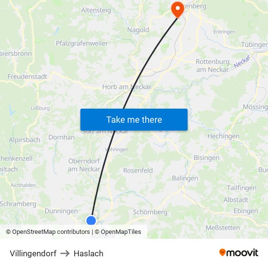 Villingendorf to Haslach map