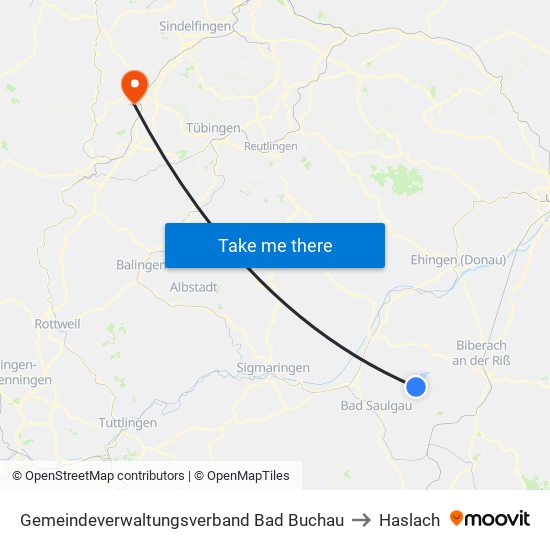 Gemeindeverwaltungsverband Bad Buchau to Haslach map