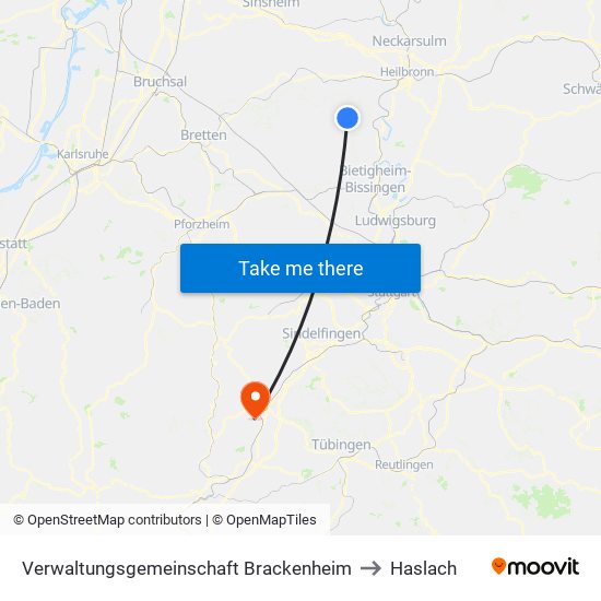 Verwaltungsgemeinschaft Brackenheim to Haslach map