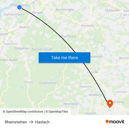 Rheinstetten to Haslach map