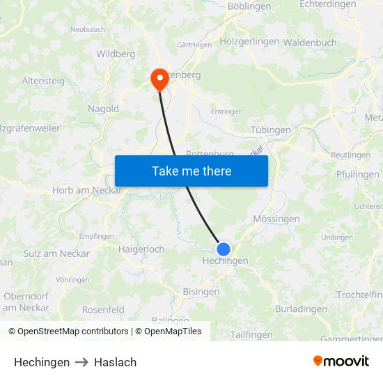 Hechingen to Haslach map