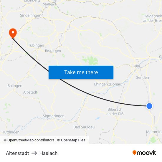 Altenstadt to Haslach map