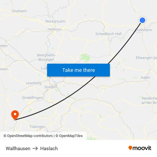 Wallhausen to Haslach map