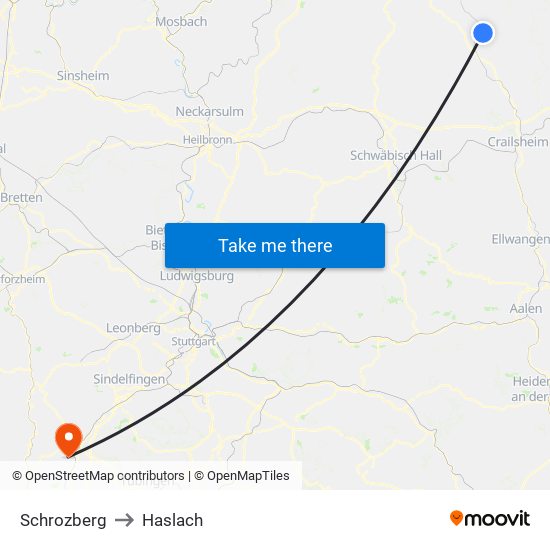 Schrozberg to Haslach map