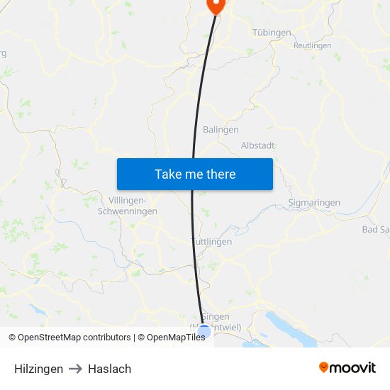 Hilzingen to Haslach map