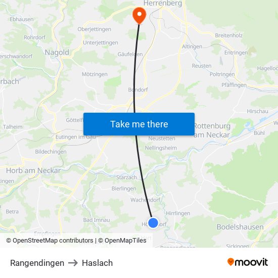 Rangendingen to Haslach map