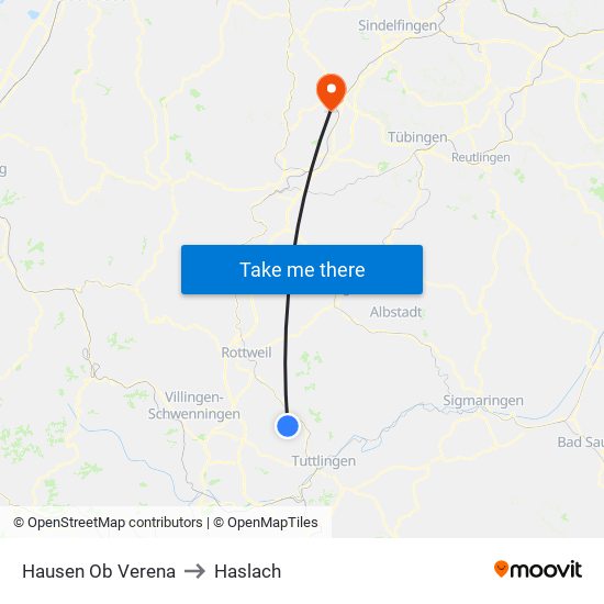 Hausen Ob Verena to Haslach map