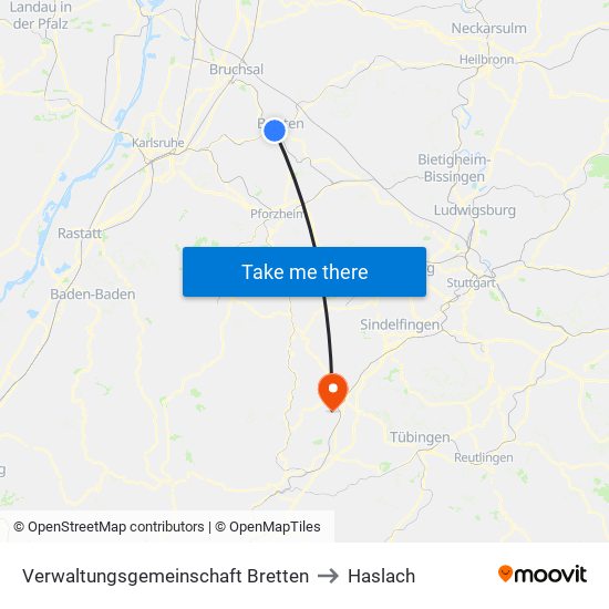 Verwaltungsgemeinschaft Bretten to Haslach map