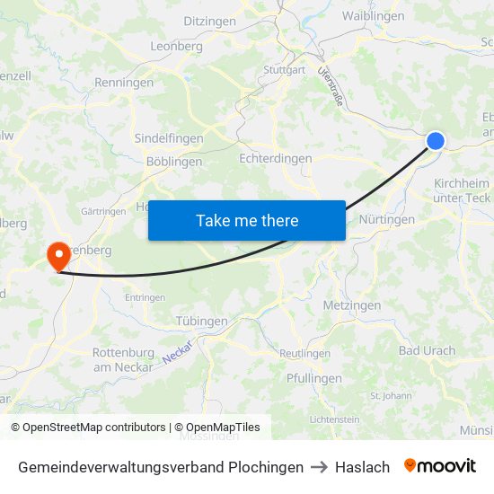 Gemeindeverwaltungsverband Plochingen to Haslach map