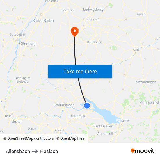 Allensbach to Haslach map