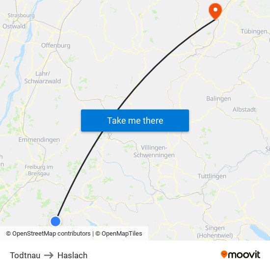 Todtnau to Haslach map