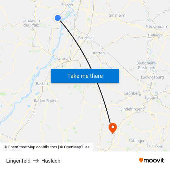 Lingenfeld to Haslach map