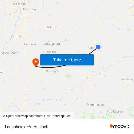 Lauchheim to Haslach map