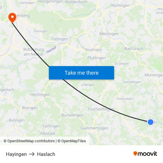 Hayingen to Haslach map