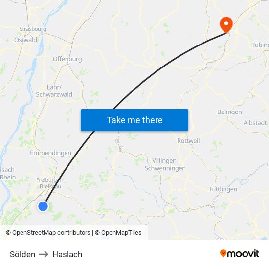 Sölden to Haslach map