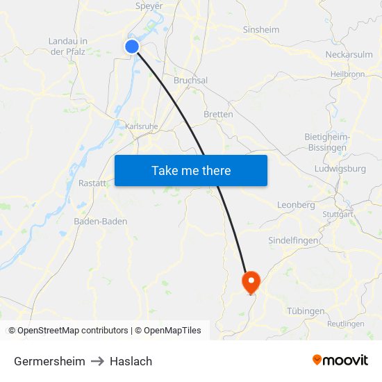 Germersheim to Haslach map