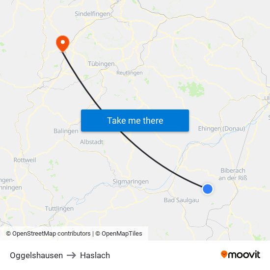 Oggelshausen to Haslach map