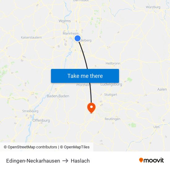 Edingen-Neckarhausen to Haslach map