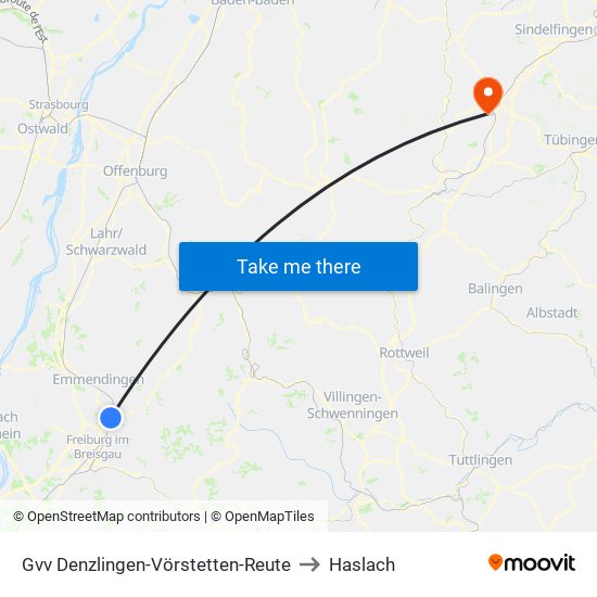 Gvv Denzlingen-Vörstetten-Reute to Haslach map