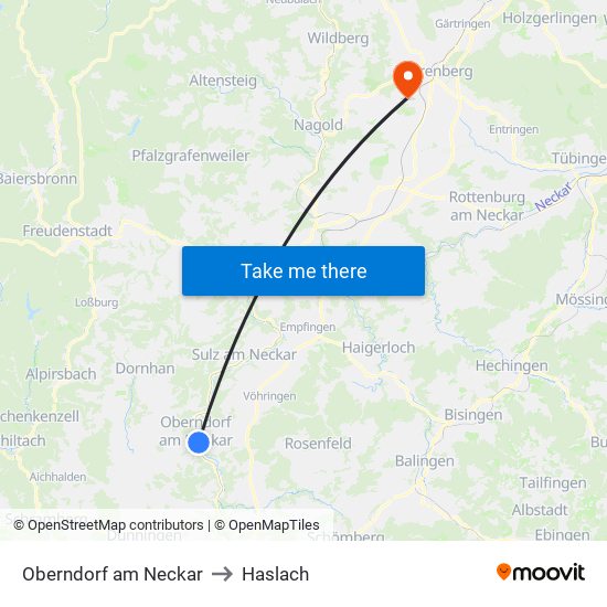 Oberndorf am Neckar to Haslach map