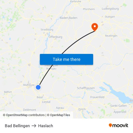 Bad Bellingen to Haslach map