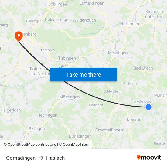 Gomadingen to Haslach map