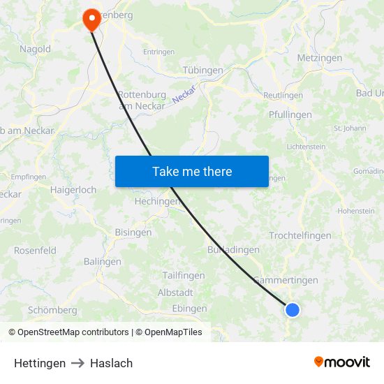 Hettingen to Haslach map