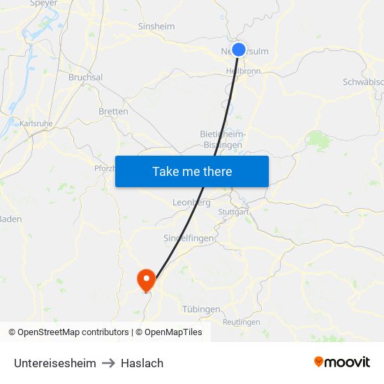 Untereisesheim to Haslach map