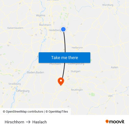 Hirschhorn to Haslach map