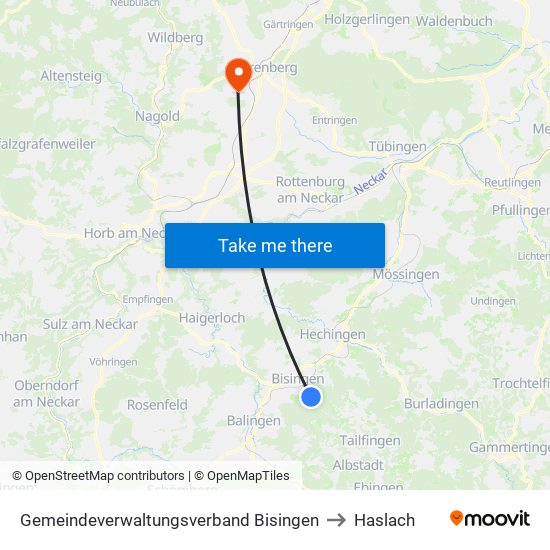 Gemeindeverwaltungsverband Bisingen to Haslach map