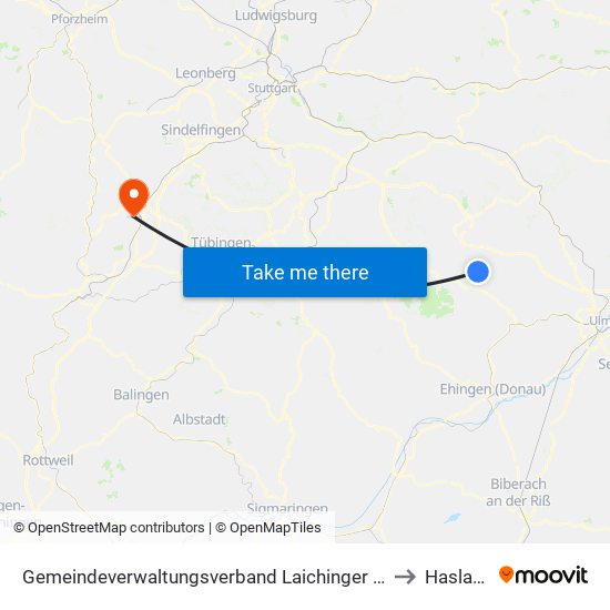 Gemeindeverwaltungsverband Laichinger Alb to Haslach map