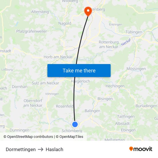 Dormettingen to Haslach map