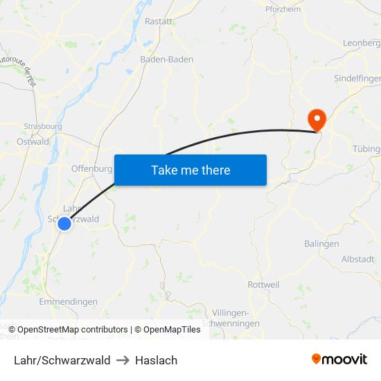 Lahr/Schwarzwald to Haslach map