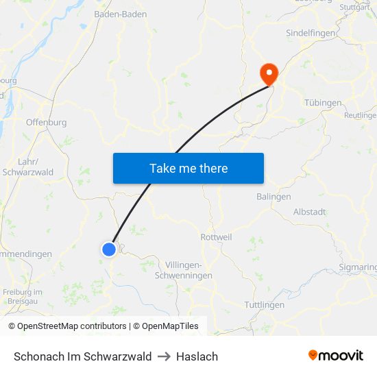 Schonach Im Schwarzwald to Haslach map