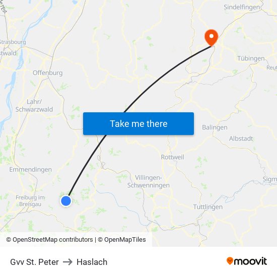 Gvv St. Peter to Haslach map