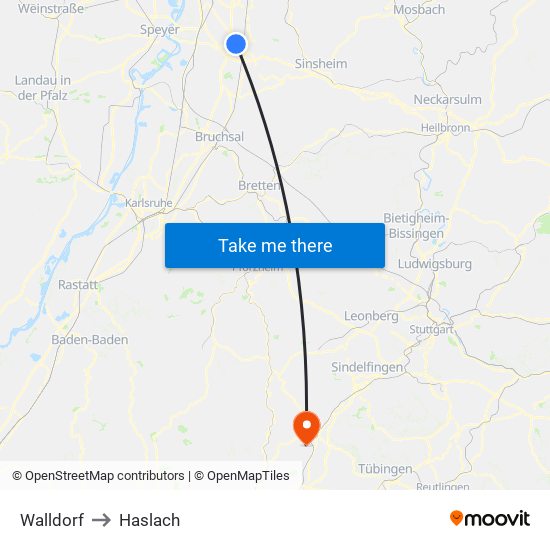 Walldorf to Haslach map